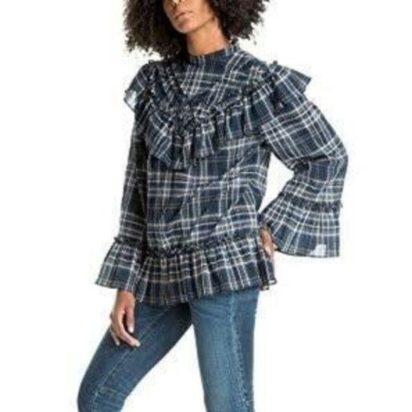BCBGMaxAzria Tops - NWT Plaid Ruffle Max Studio Peasant Blouse Top